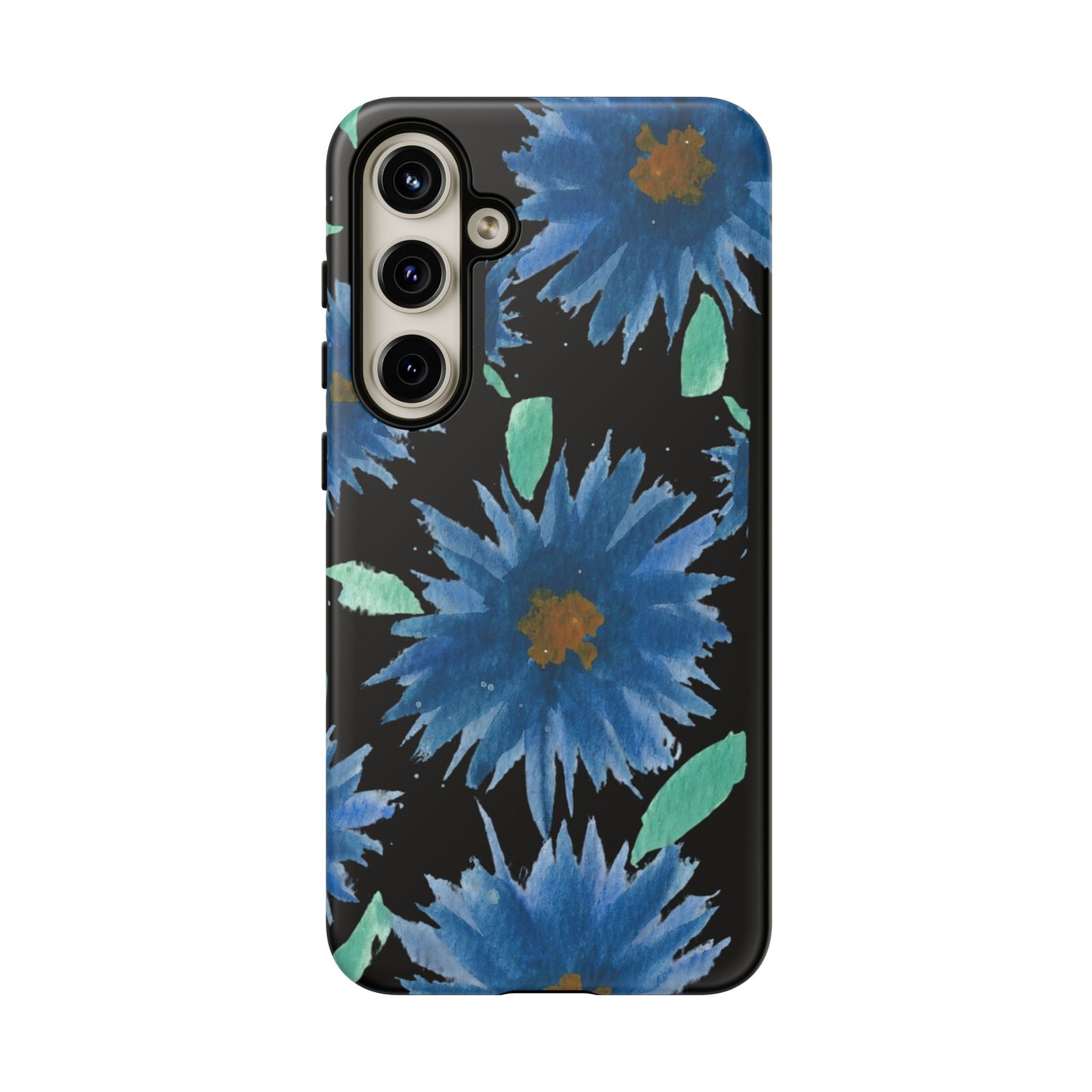 Blue Floral Tough Phone Case – Watercolor Daisy Protective Cover