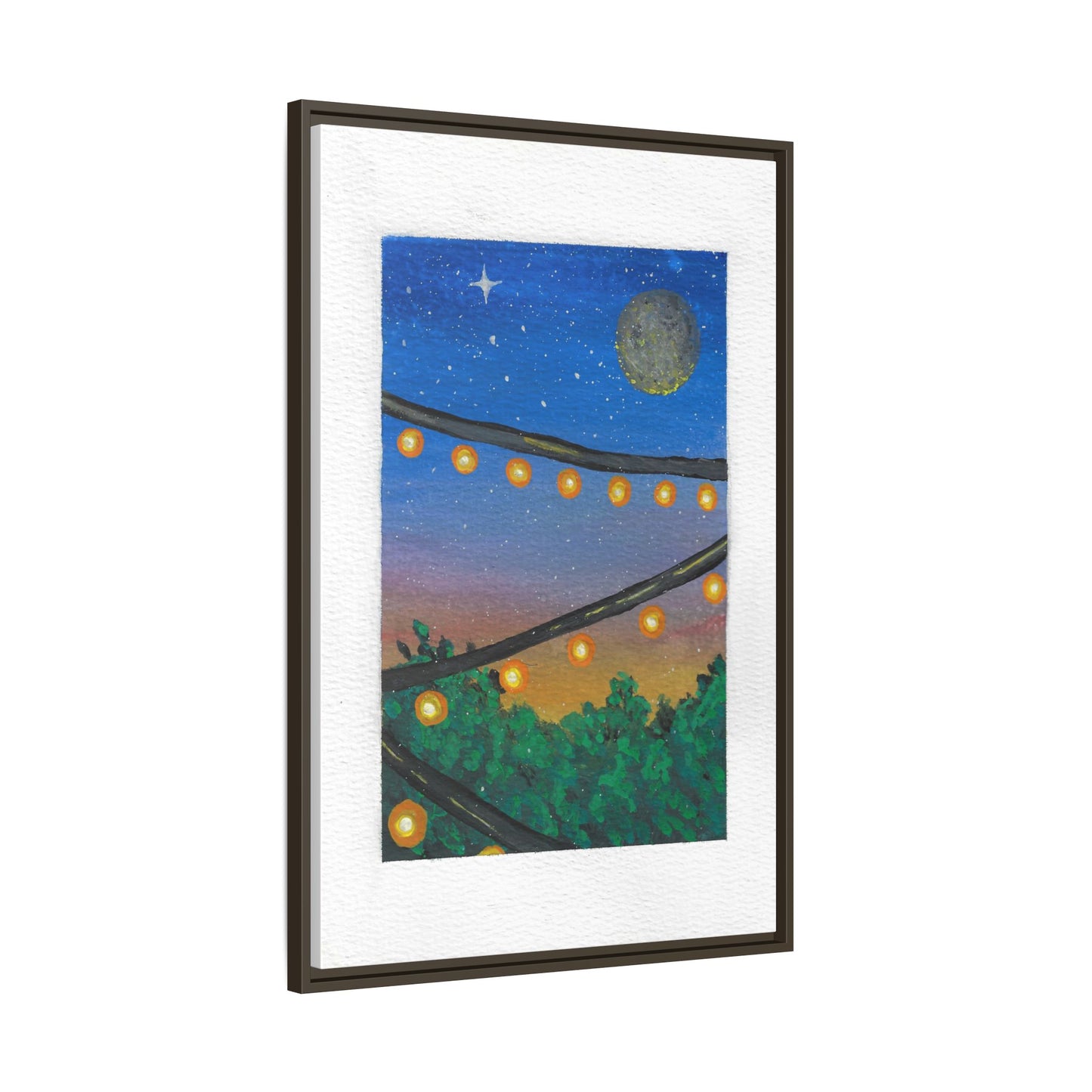 Framed Canvas Art - String Lights Night Sky Print