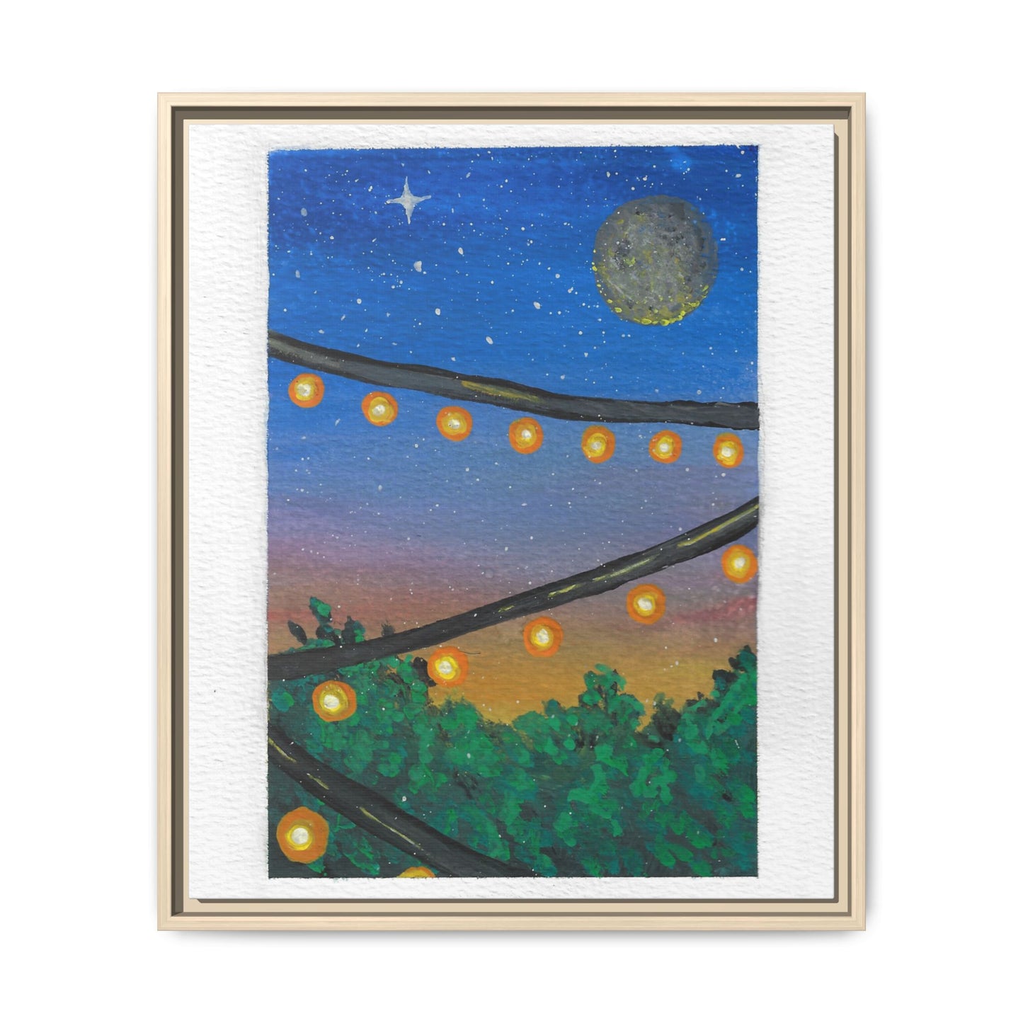 Framed Canvas Art - String Lights Night Sky Print