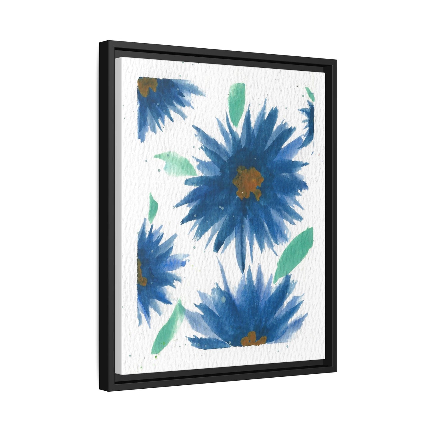 Blue Floral Canvas Print — Framed Matte Wall Art
