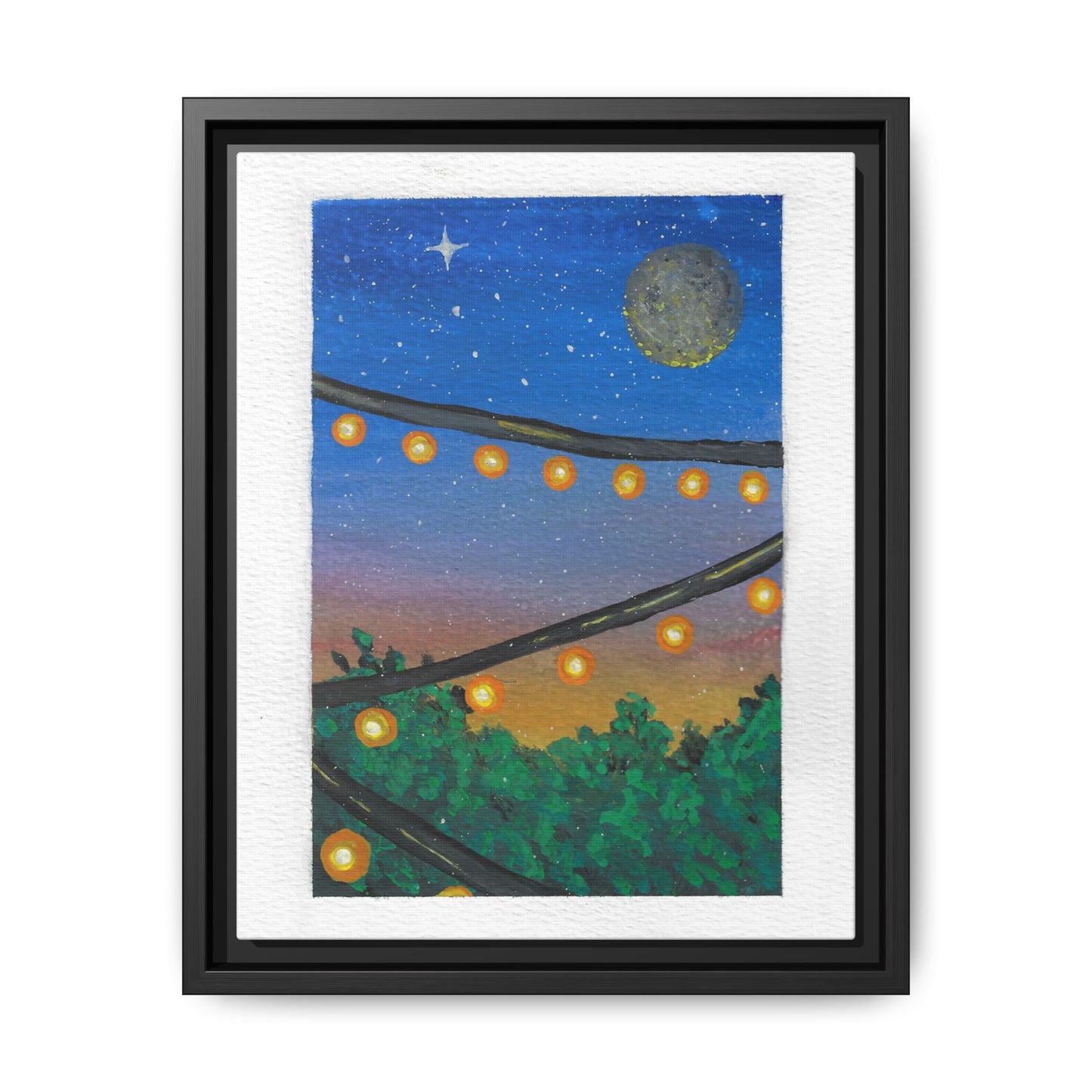 Framed Canvas Art - String Lights Night Sky Print
