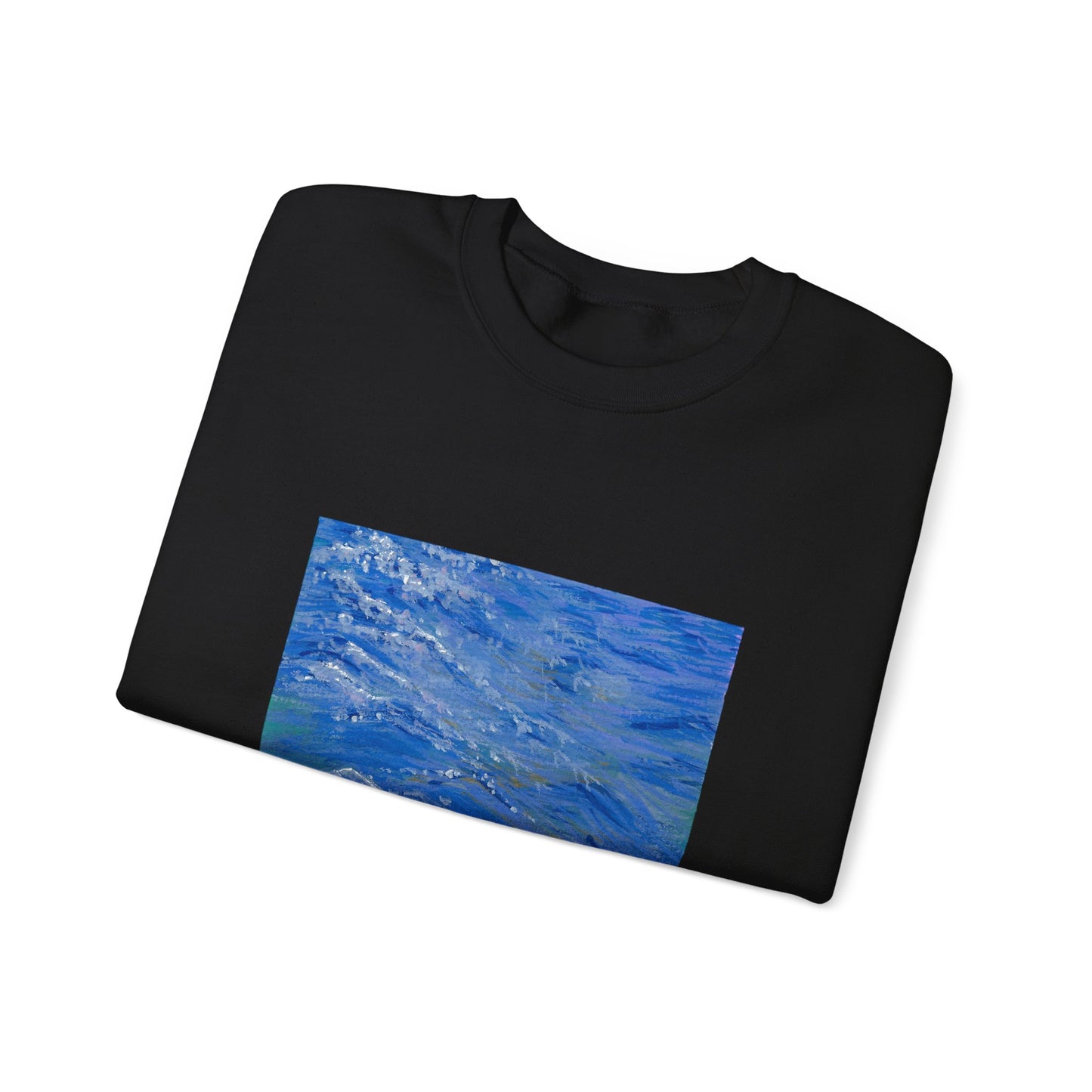 Ocean Waves Crewneck Sweatshirt — Blue Seascape Graphic Pullover