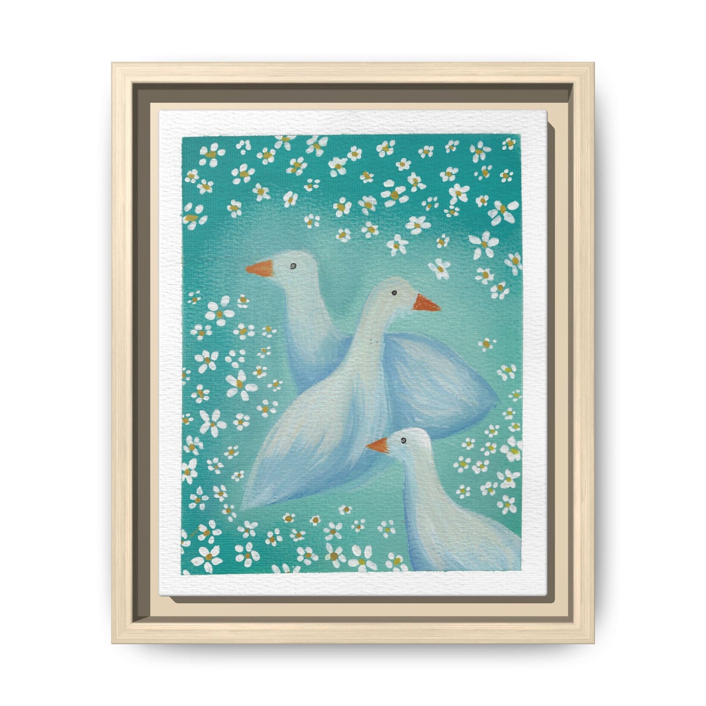 Framed Goose Canvas Print — Whimsical Floral Waterfowl Wall Art