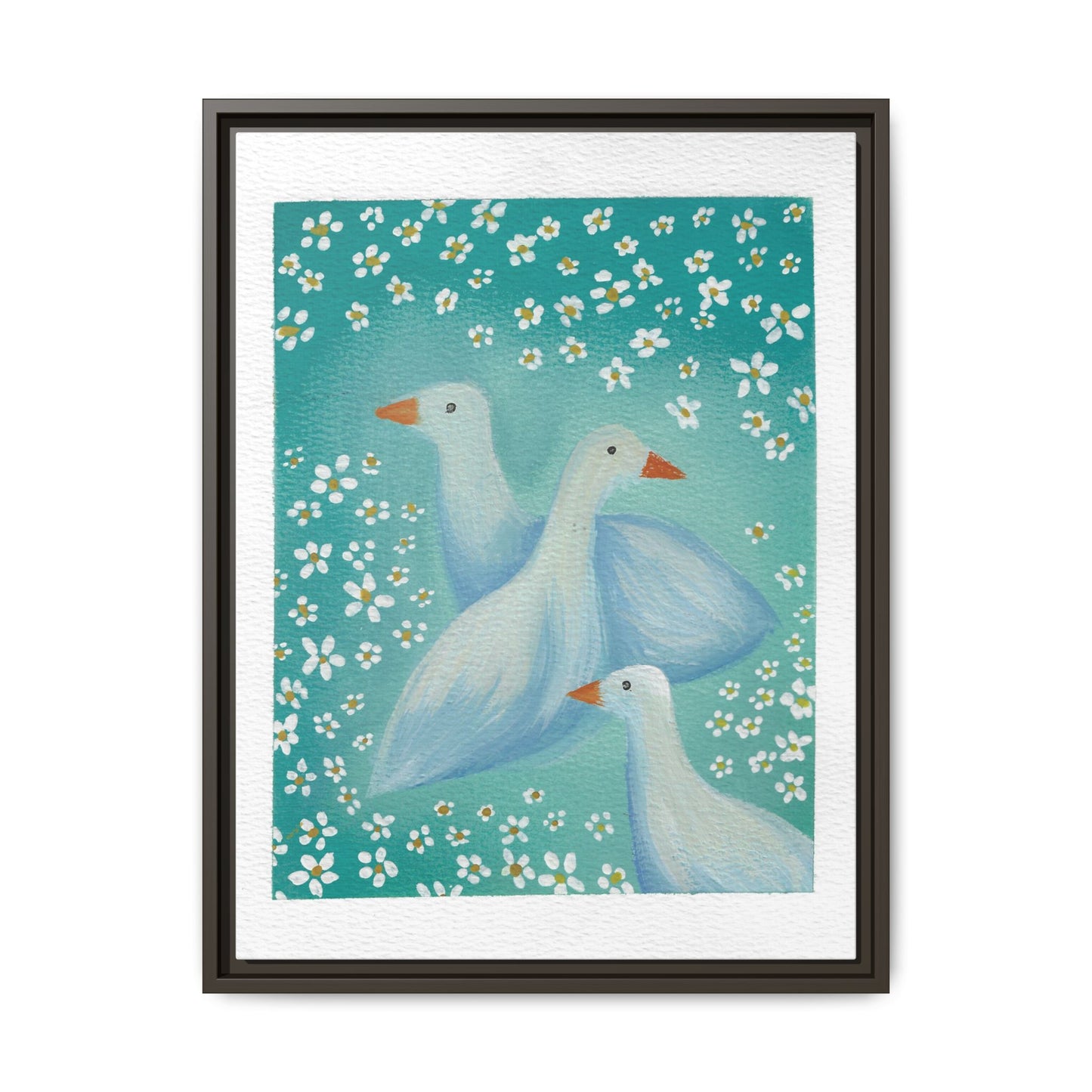 Framed Goose Canvas Print — Whimsical Floral Waterfowl Wall Art