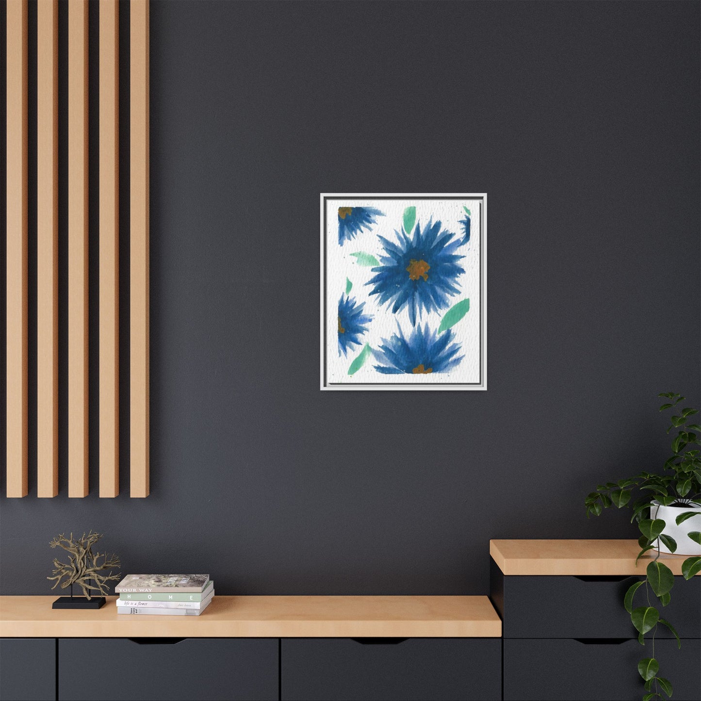 Blue Floral Canvas Print — Framed Matte Wall Art