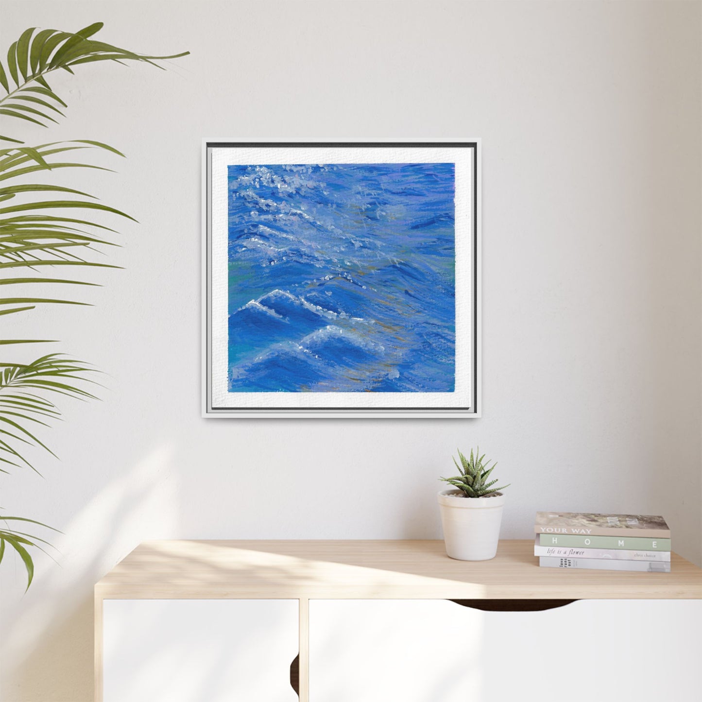 Framed Matte Canvas Wall Art — Blue Ocean Waves Seascape