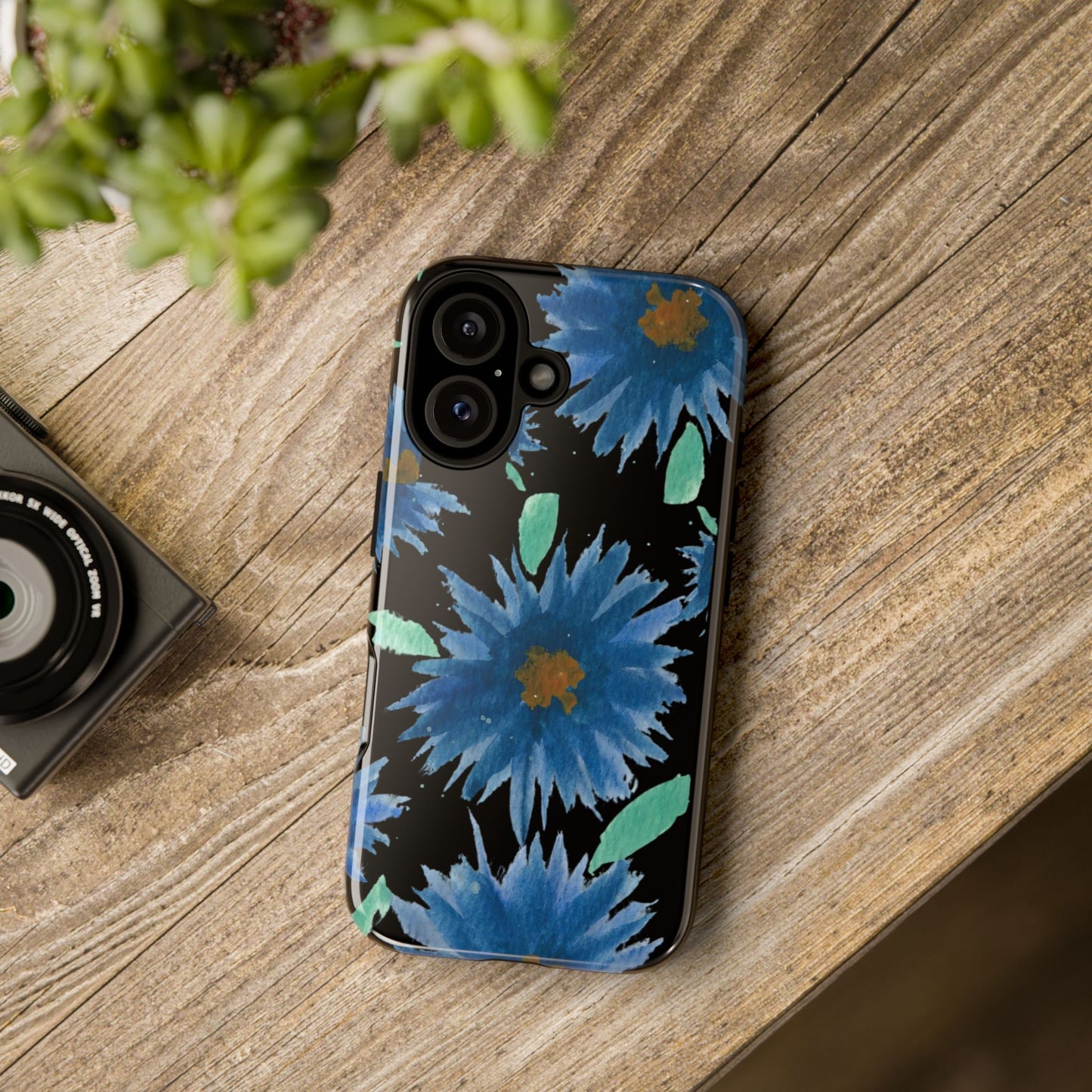 Blue Floral Tough Phone Case – Watercolor Daisy Protective Cover