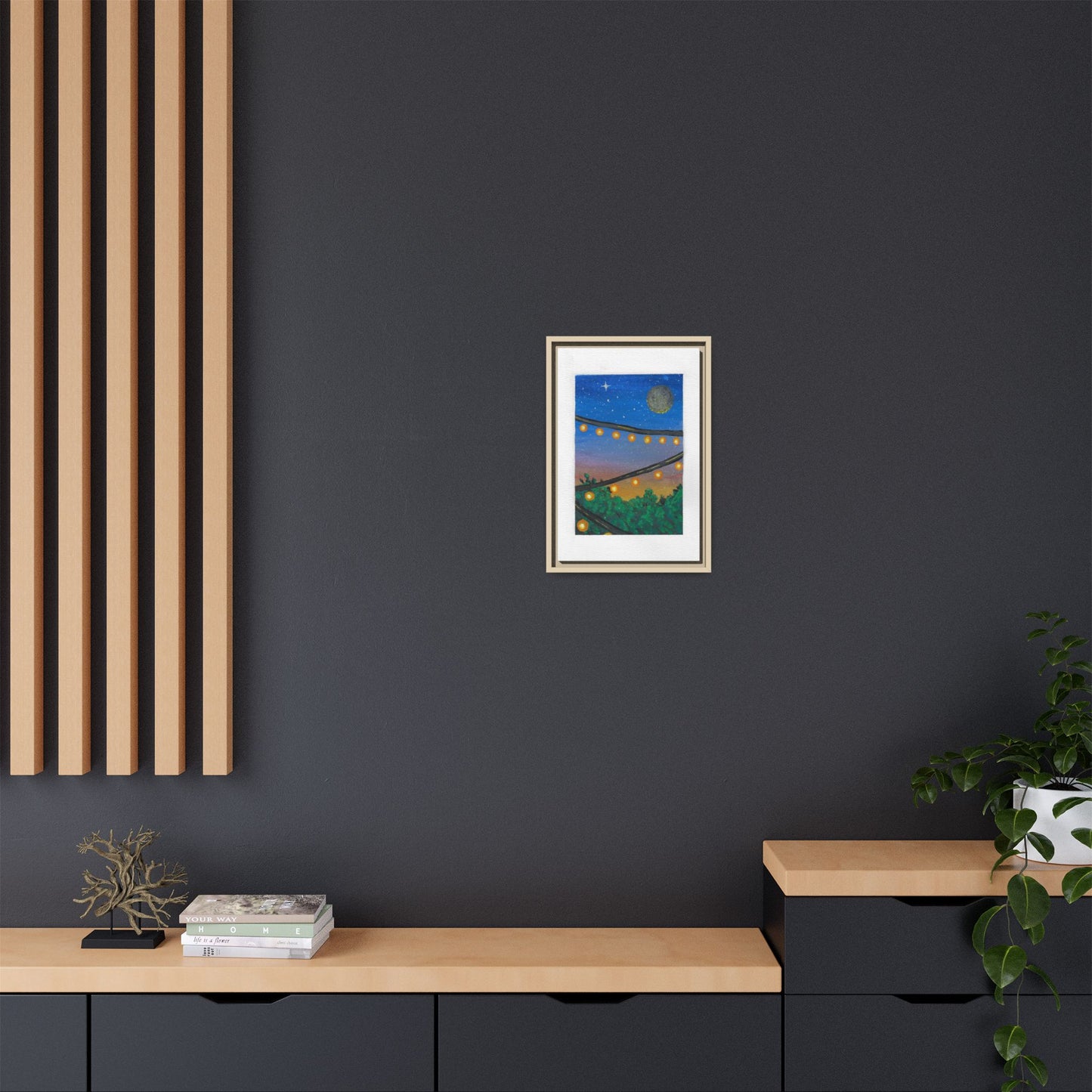 Framed Canvas Art - String Lights Night Sky Print