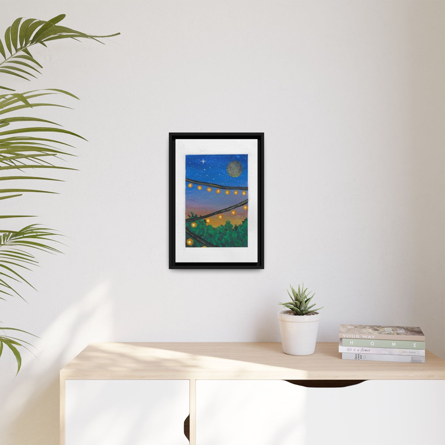 Framed Canvas Art - String Lights Night Sky Print