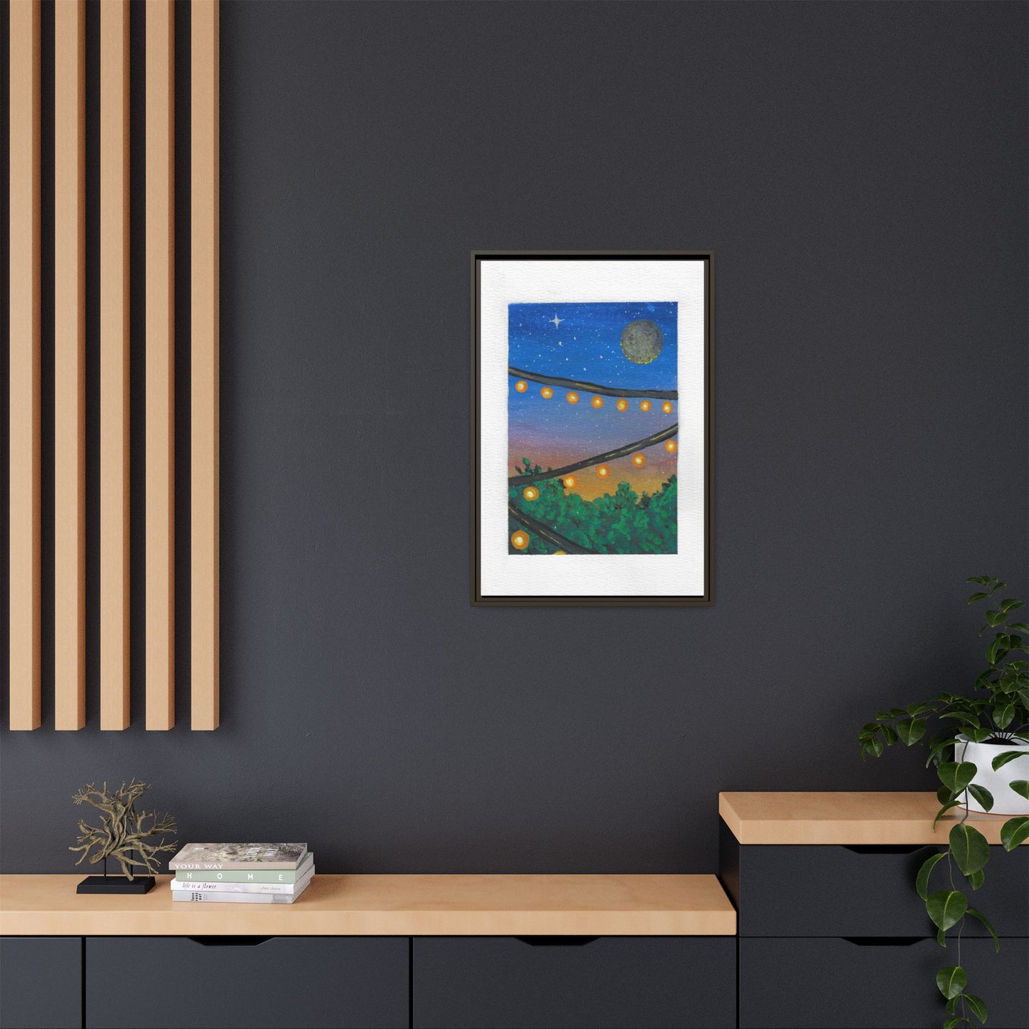 Framed Canvas Art - String Lights Night Sky Print