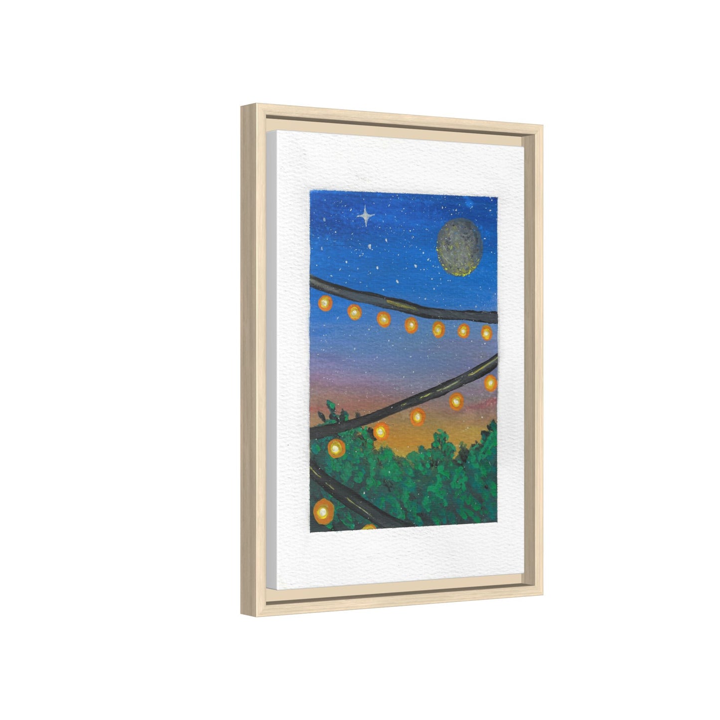 Framed Canvas Art - String Lights Night Sky Print
