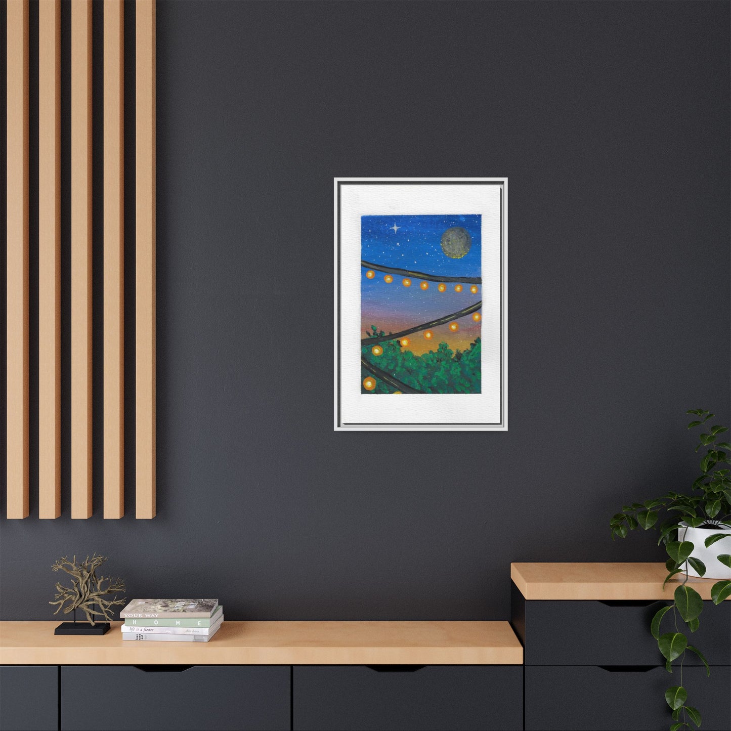 Framed Canvas Art - String Lights Night Sky Print