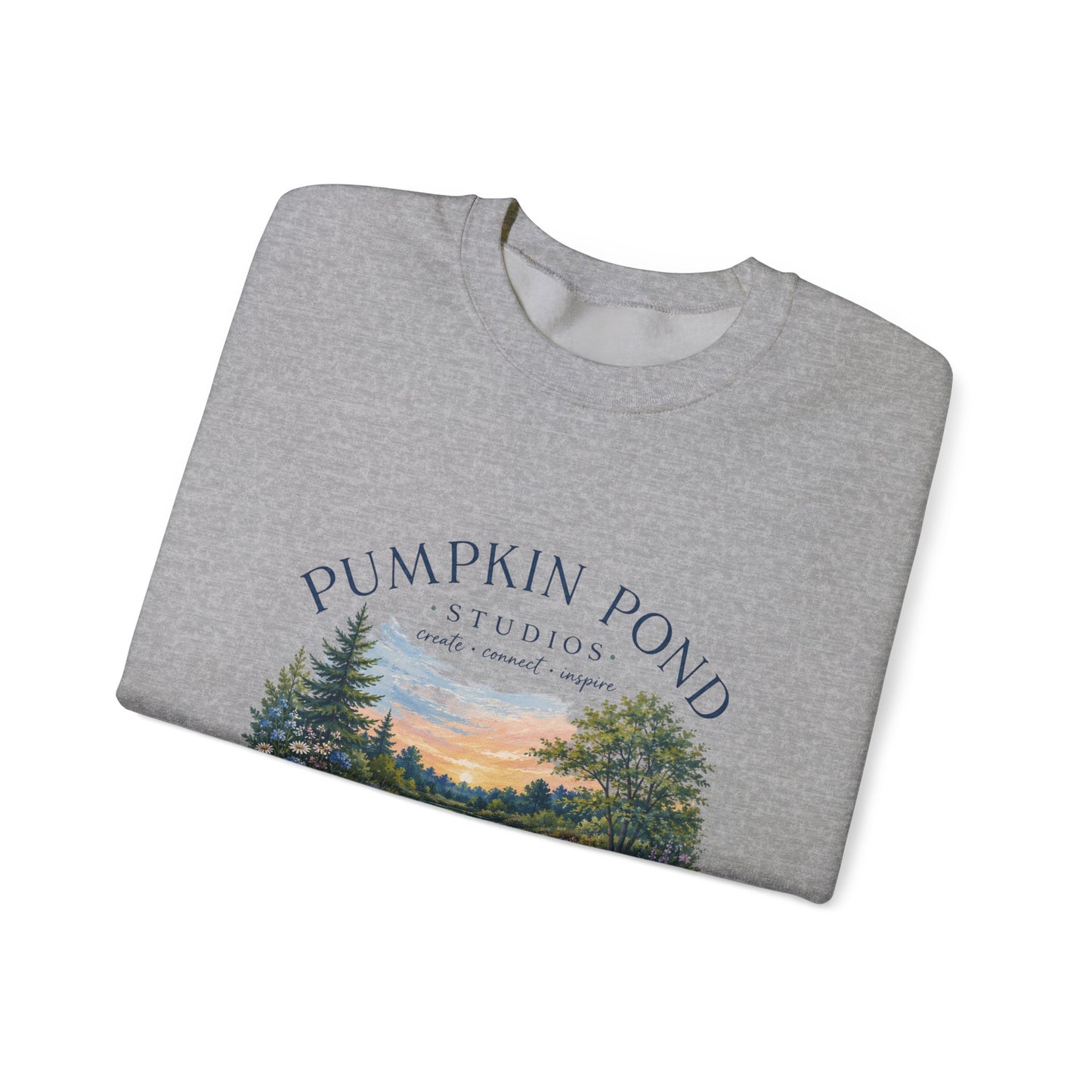 Pumpkin Pond Studio Scenic Sweatshirt — 'Pumpkin Pond' Lakeside Graphic Crewneck