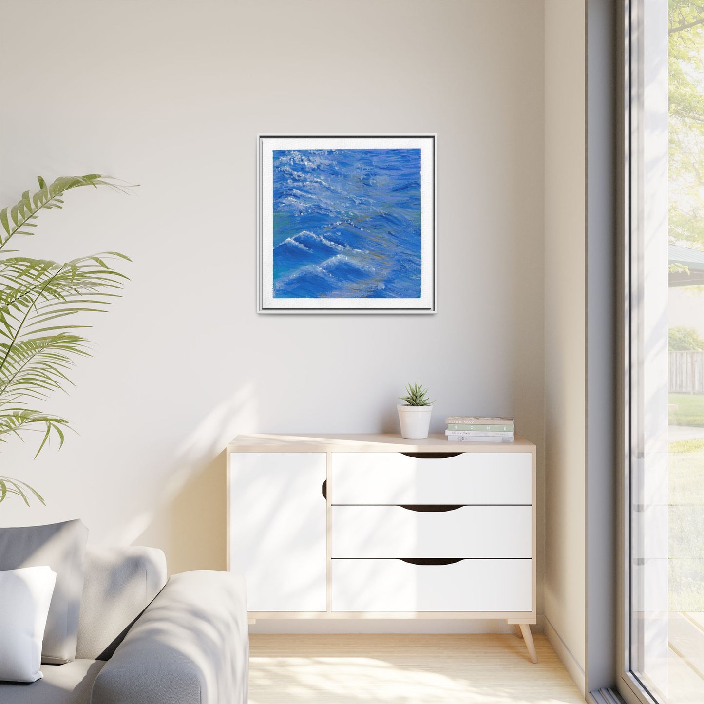 Framed Matte Canvas Wall Art — Blue Ocean Waves Seascape