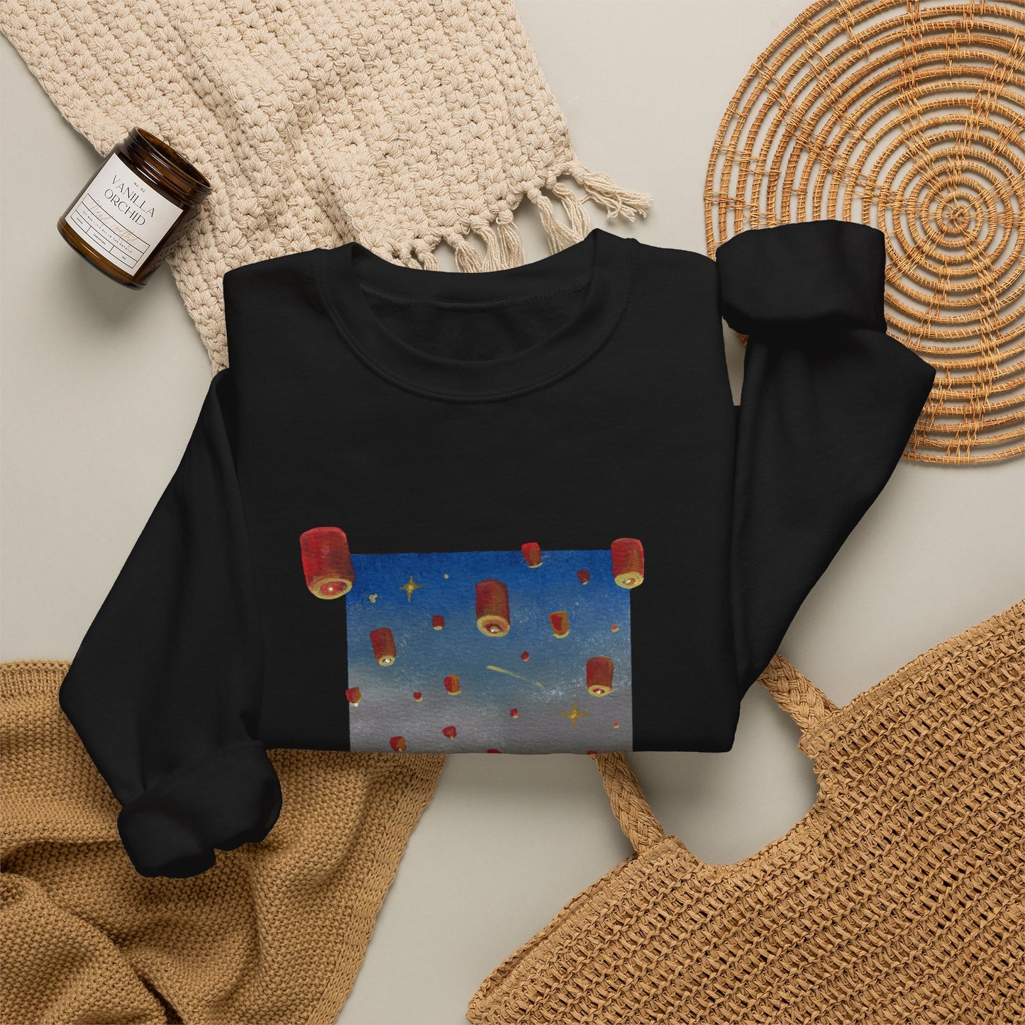 Lantern Festival Crewneck Sweatshirt — Sky of Floating Lanterns Graphic