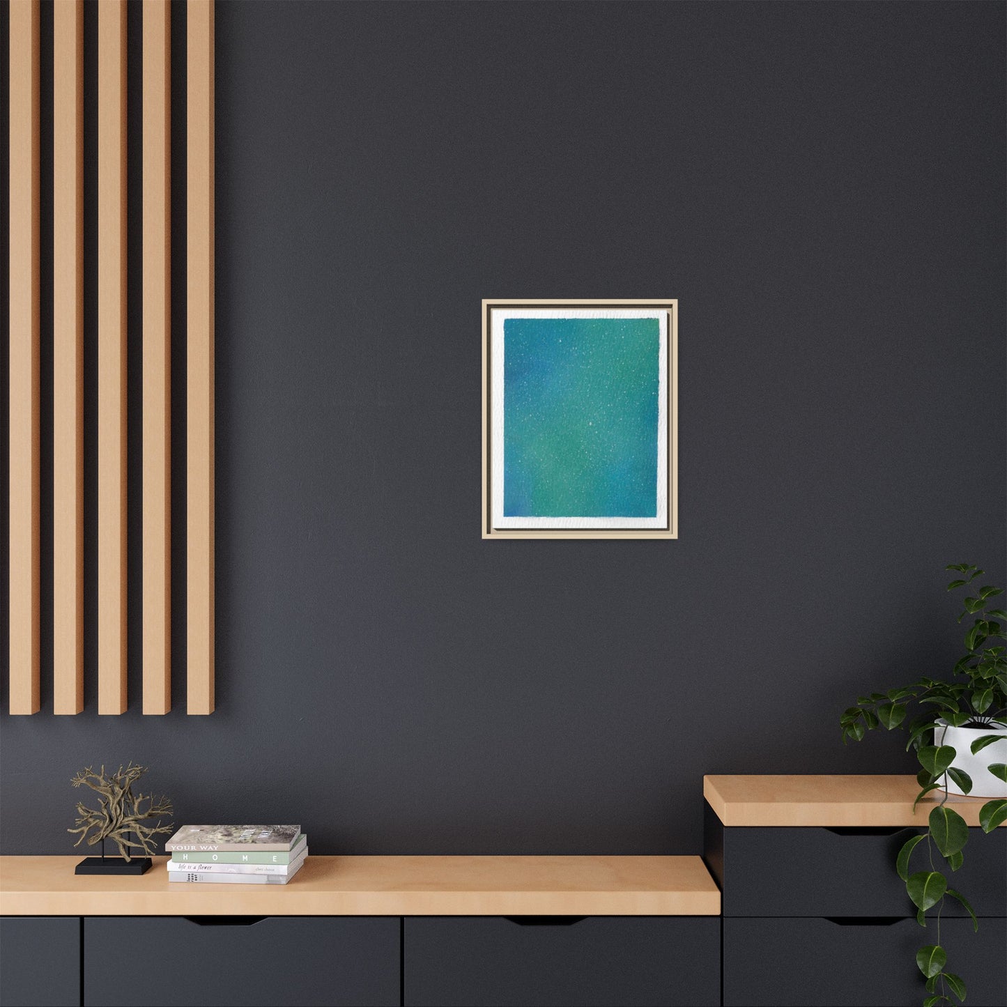 Framed Matte Canvas Art — Teal-to-Blue Gradient Starry Abstract