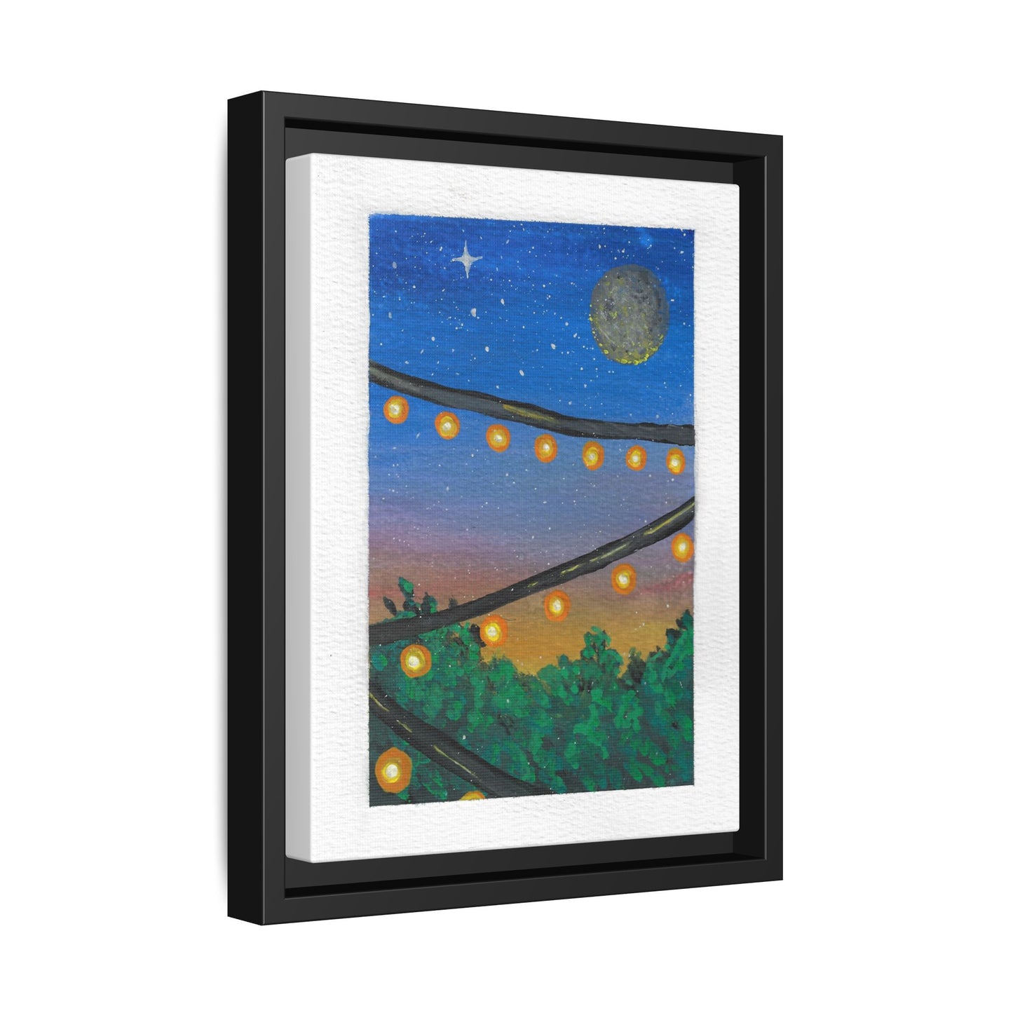 Framed Canvas Art - String Lights Night Sky Print