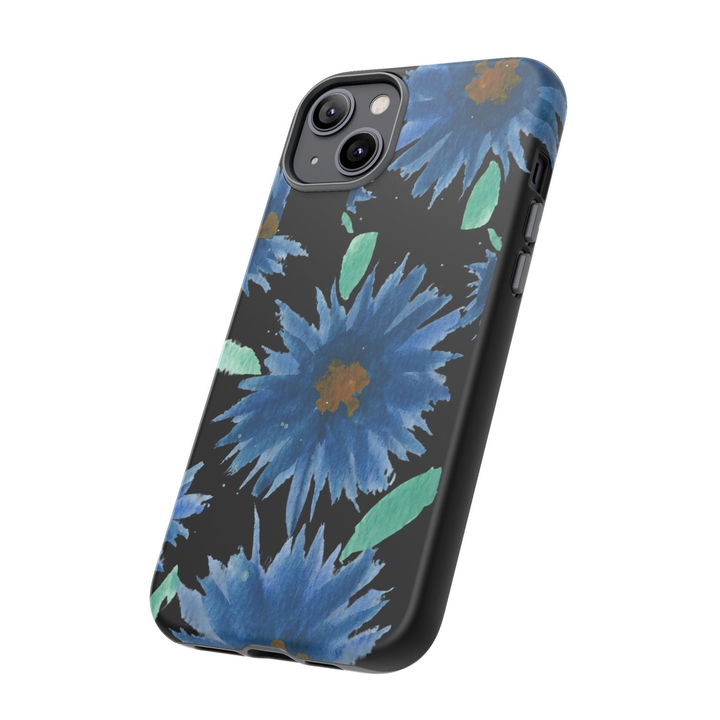 Blue Floral Tough Phone Case – Watercolor Daisy Protective Cover