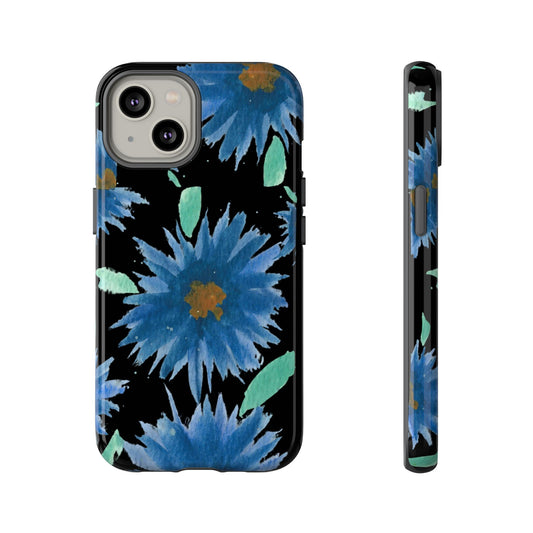 Blue Floral Tough Phone Case – Watercolor Daisy Protective Cover