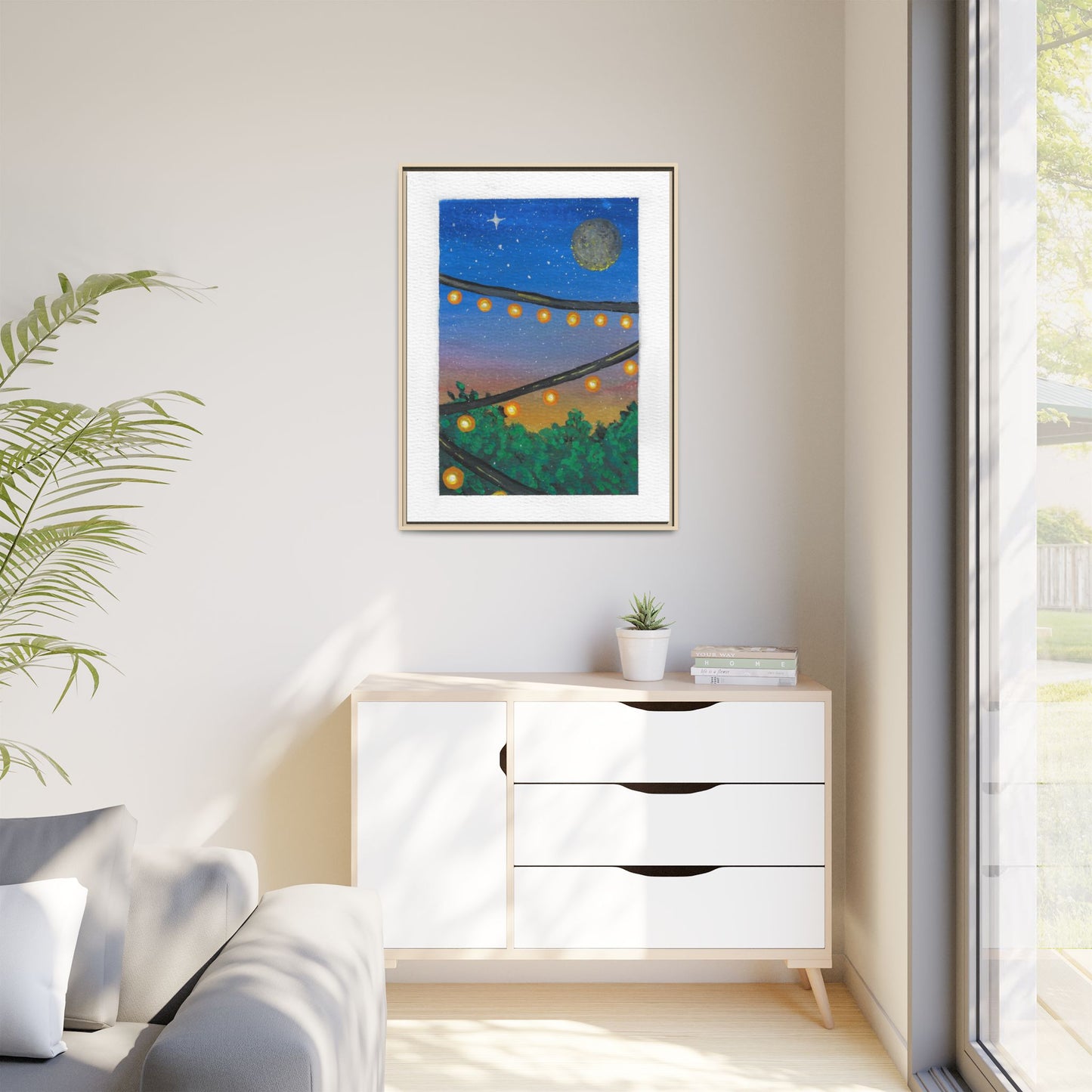 Framed Canvas Art - String Lights Night Sky Print