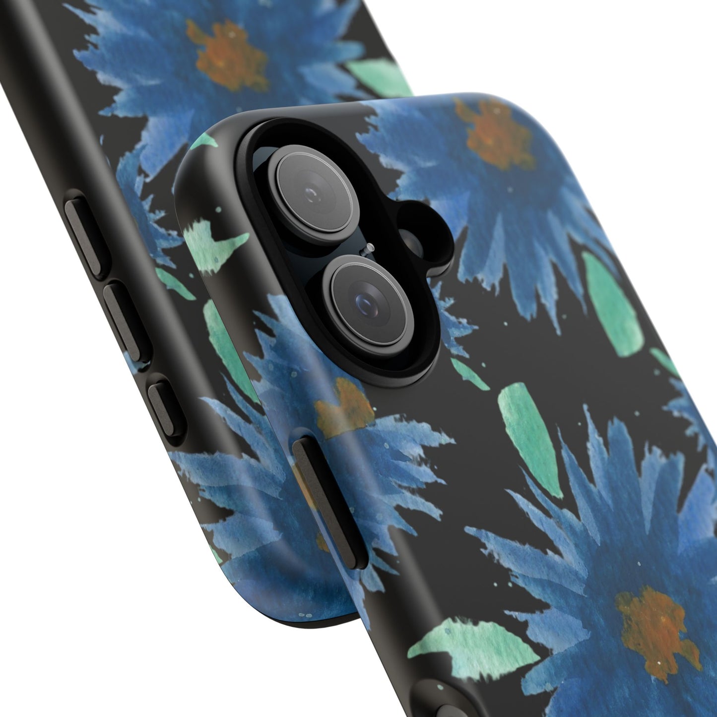 Blue Floral Tough Phone Case – Watercolor Daisy Protective Cover