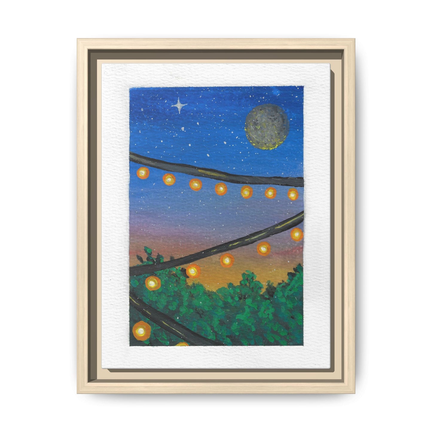 Framed Canvas Art - String Lights Night Sky Print