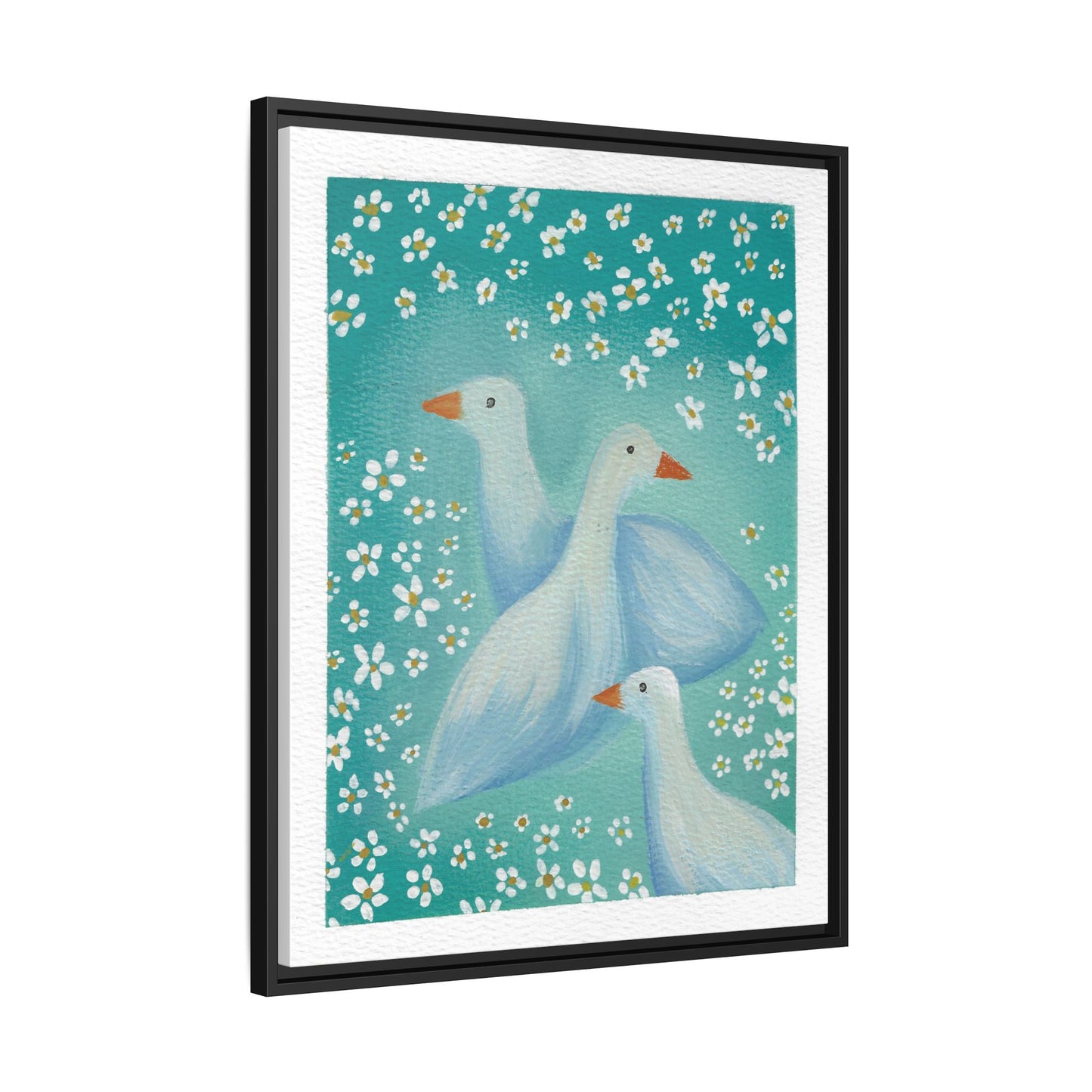 Framed Goose Canvas Print — Whimsical Floral Waterfowl Wall Art