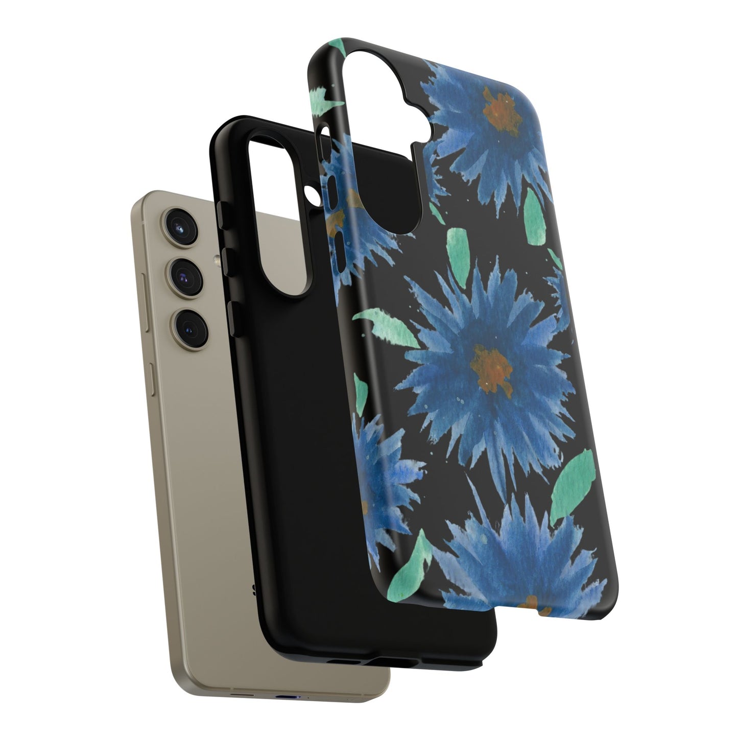 Blue Floral Tough Phone Case – Watercolor Daisy Protective Cover