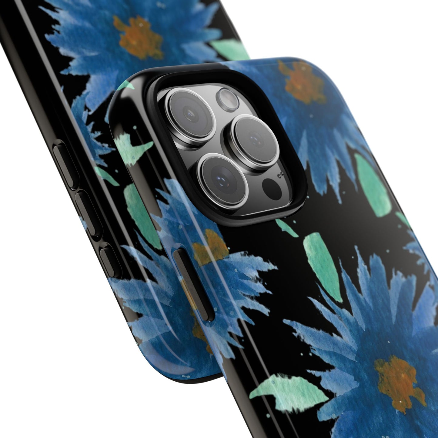 Blue Floral Tough Phone Case – Watercolor Daisy Protective Cover