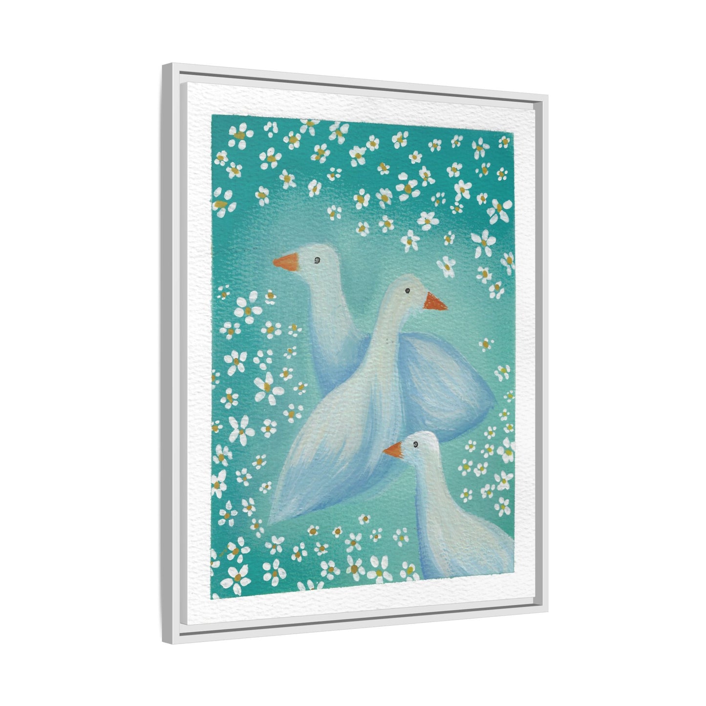 Framed Goose Canvas Print — Whimsical Floral Waterfowl Wall Art