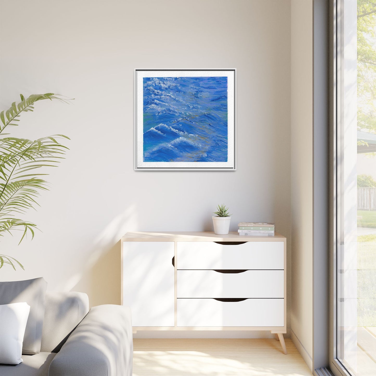 Framed Matte Canvas Wall Art — Blue Ocean Waves Seascape