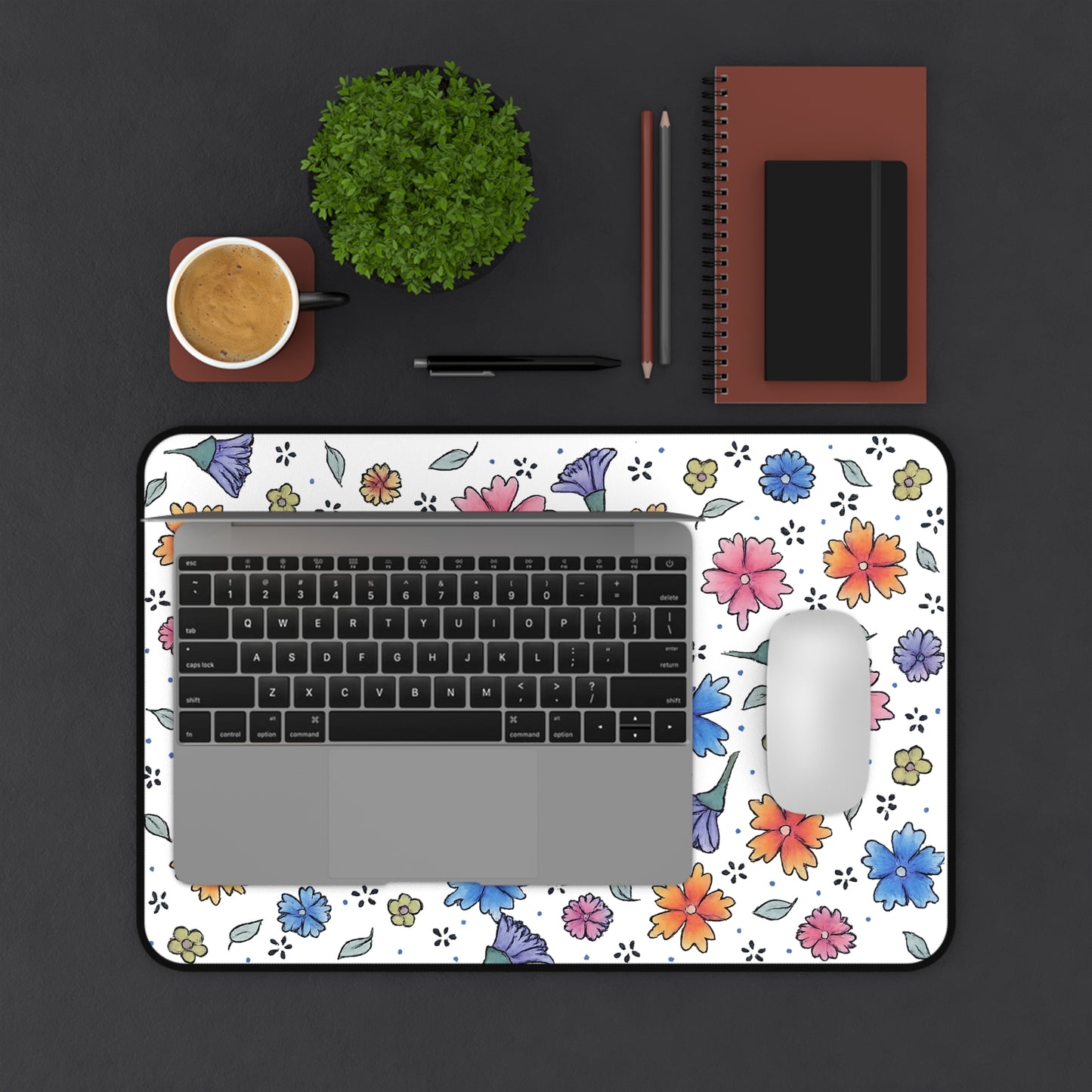 Floral Watercolor Desk Mat — Pastel Flowers Mouse Pad for Office & Home