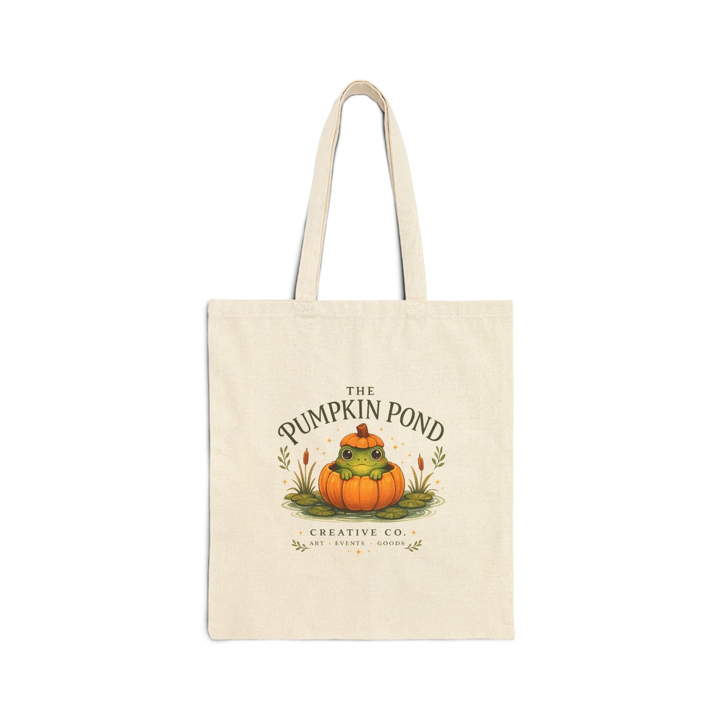 Pumpkin Pond Cotton Tote Bag — Cute Fall Pumpkin Frog Illustration