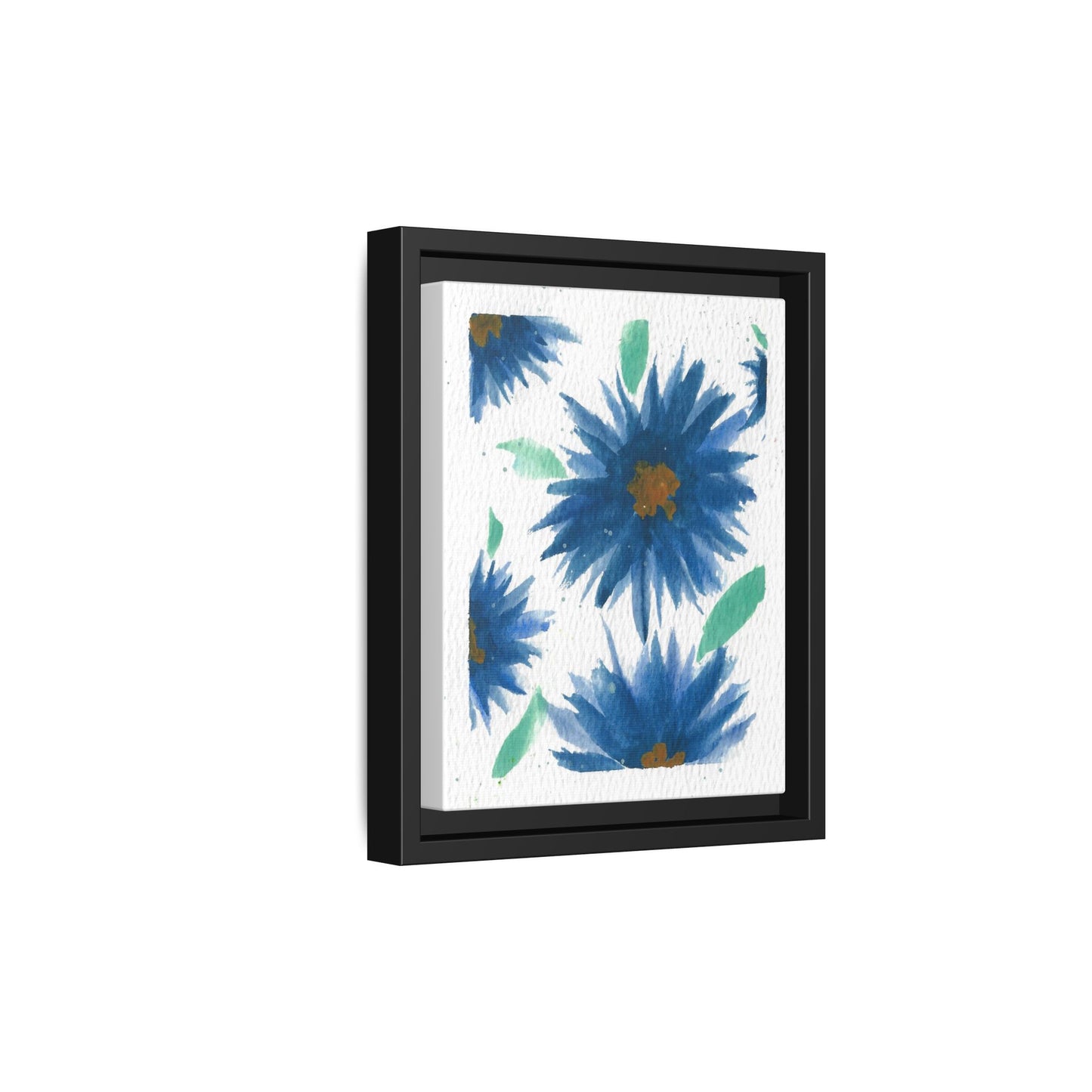 Blue Floral Canvas Print — Framed Matte Wall Art
