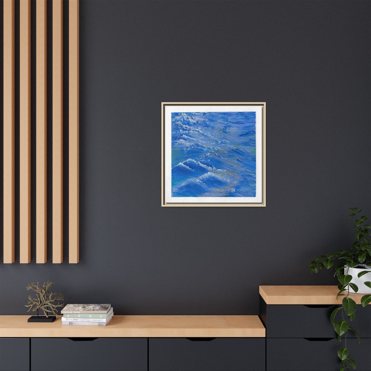 Framed Matte Canvas Wall Art — Blue Ocean Waves Seascape
