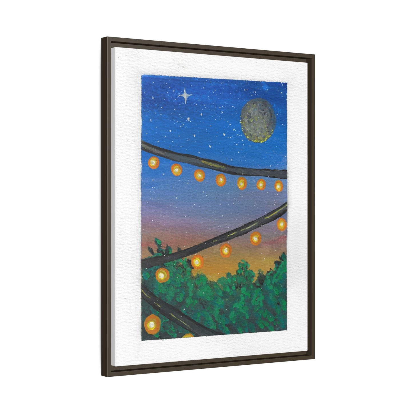 Framed Canvas Art - String Lights Night Sky Print
