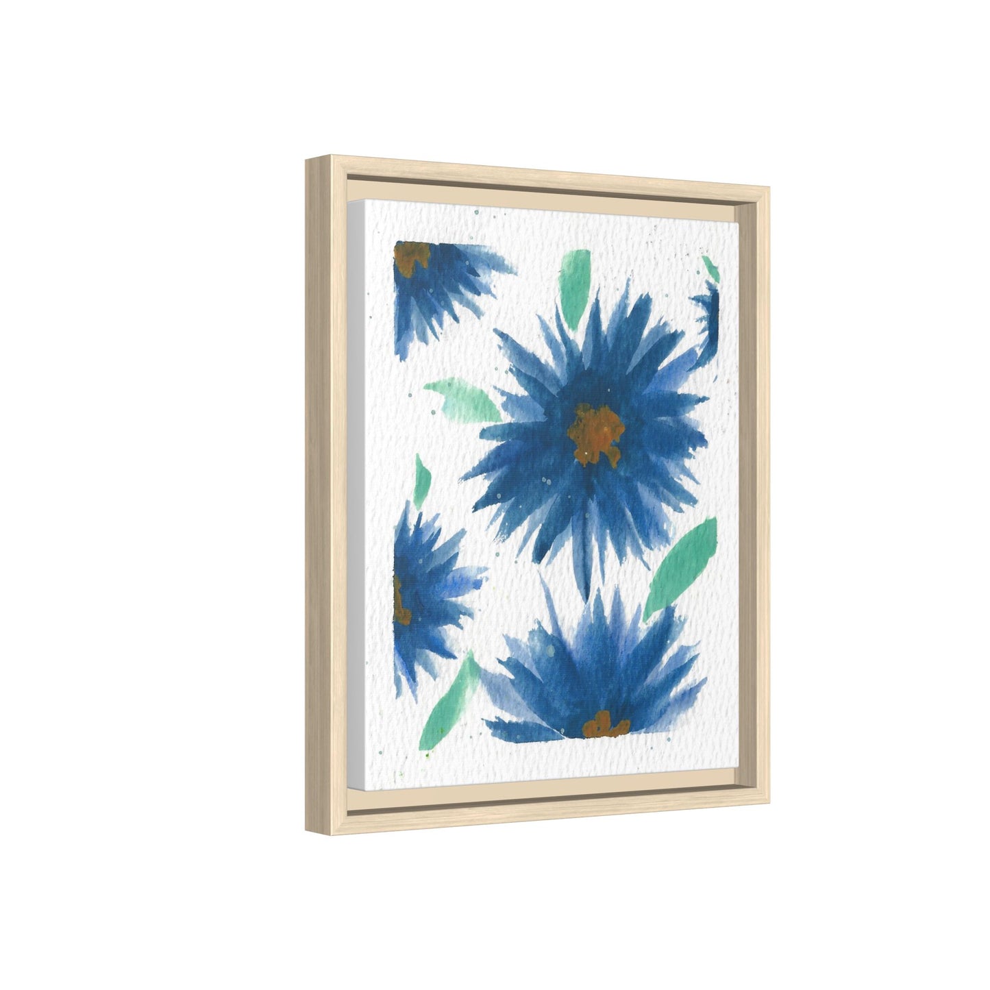 Blue Floral Canvas Print — Framed Matte Wall Art
