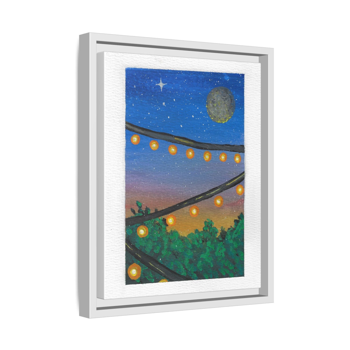 Framed Canvas Art - String Lights Night Sky Print