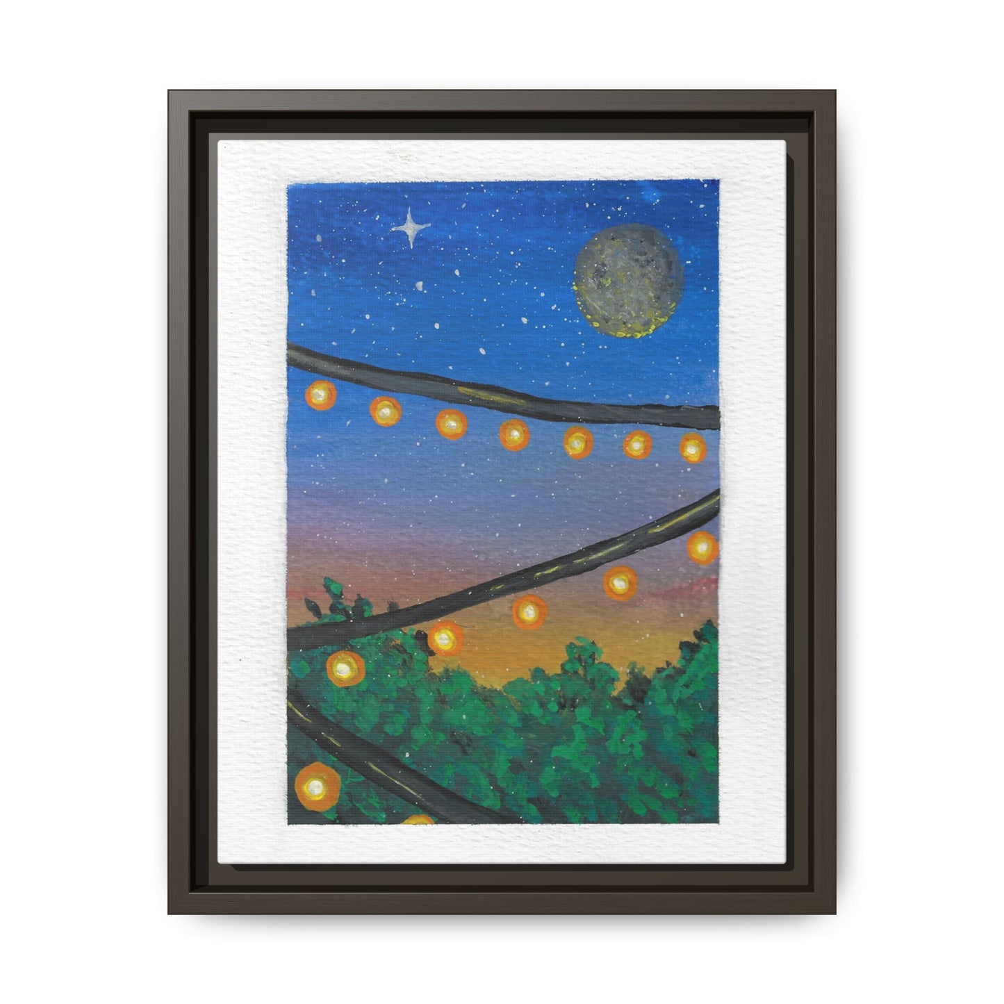 Framed Canvas Art - String Lights Night Sky Print
