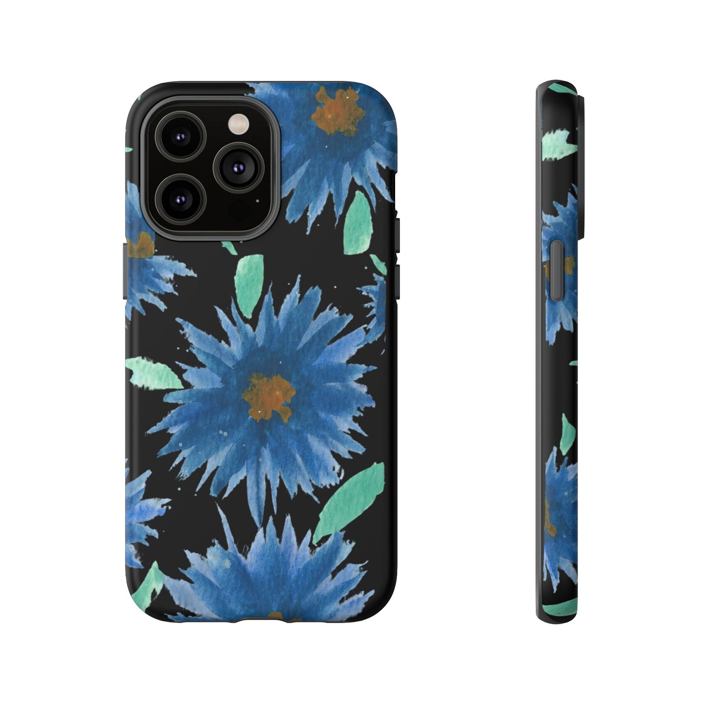 Blue Floral Tough Phone Case – Watercolor Daisy Protective Cover