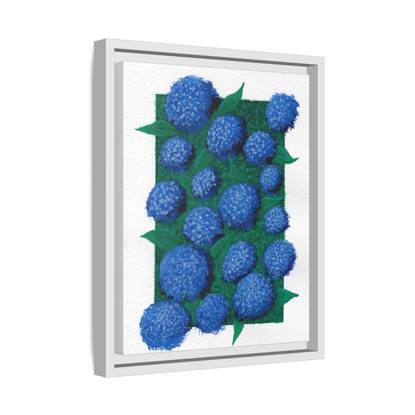 Framed Hydrangea Matte Canvas Print — Blue Floral Wall Art