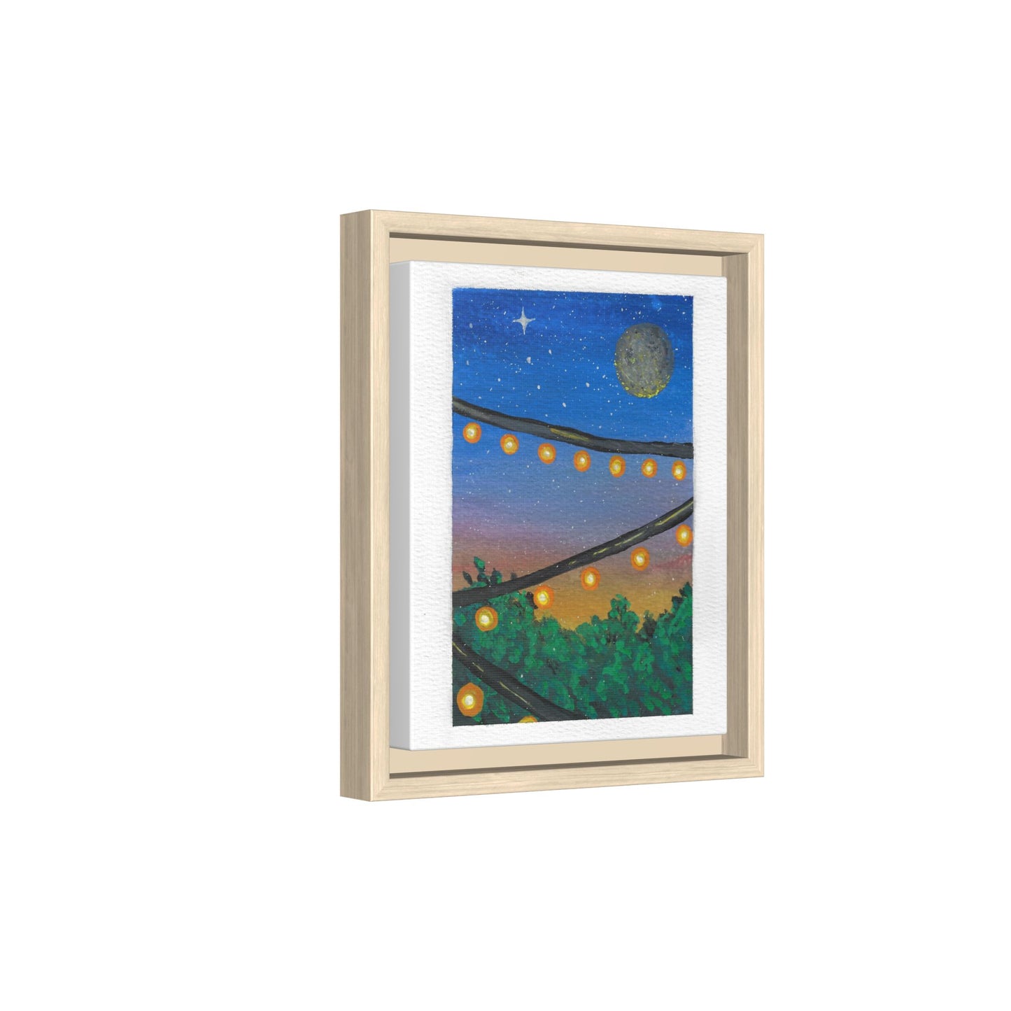 Framed Canvas Art - String Lights Night Sky Print