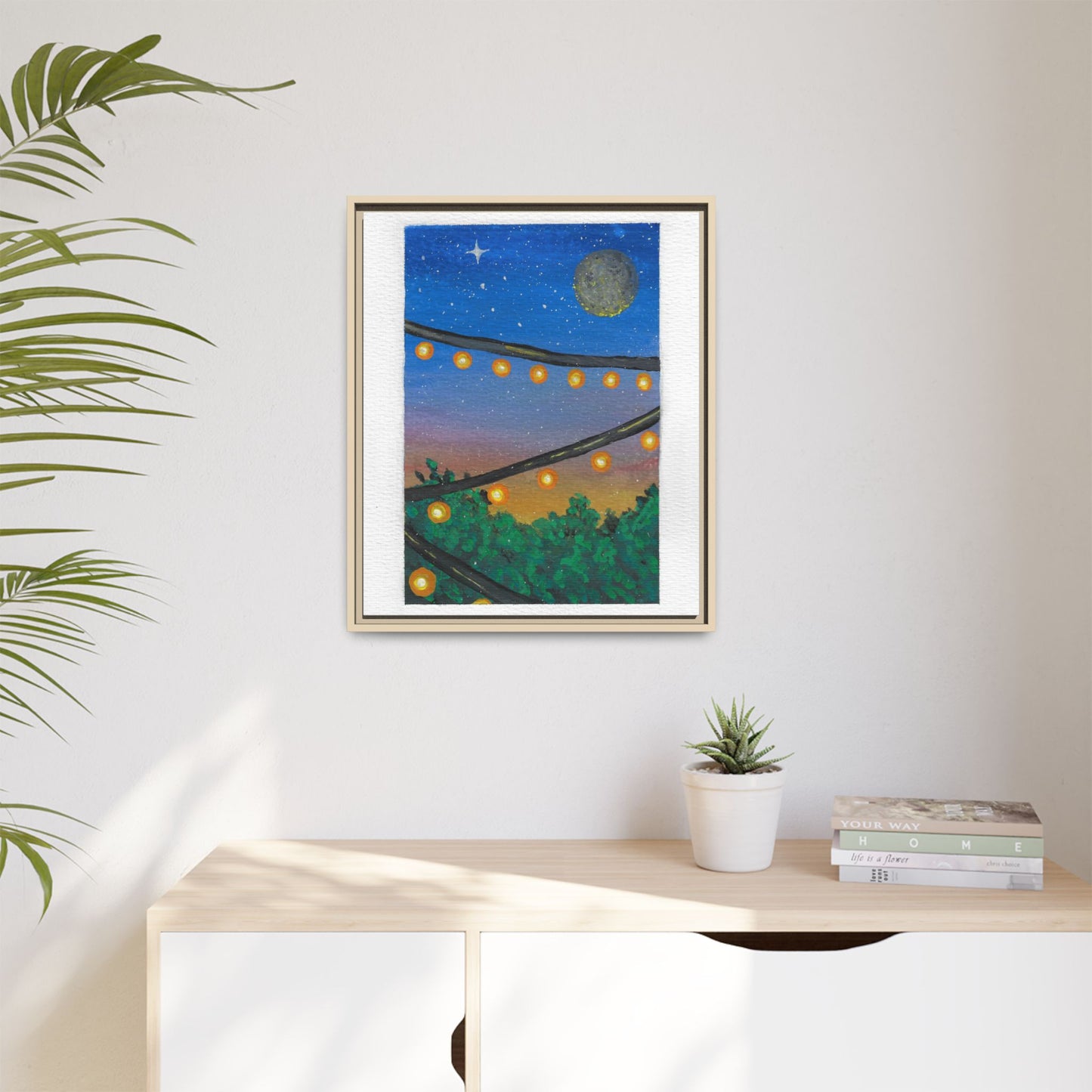 Framed Canvas Art - String Lights Night Sky Print