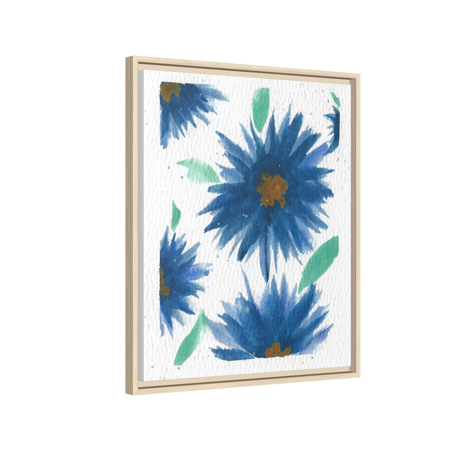 Blue Floral Canvas Print — Framed Matte Wall Art
