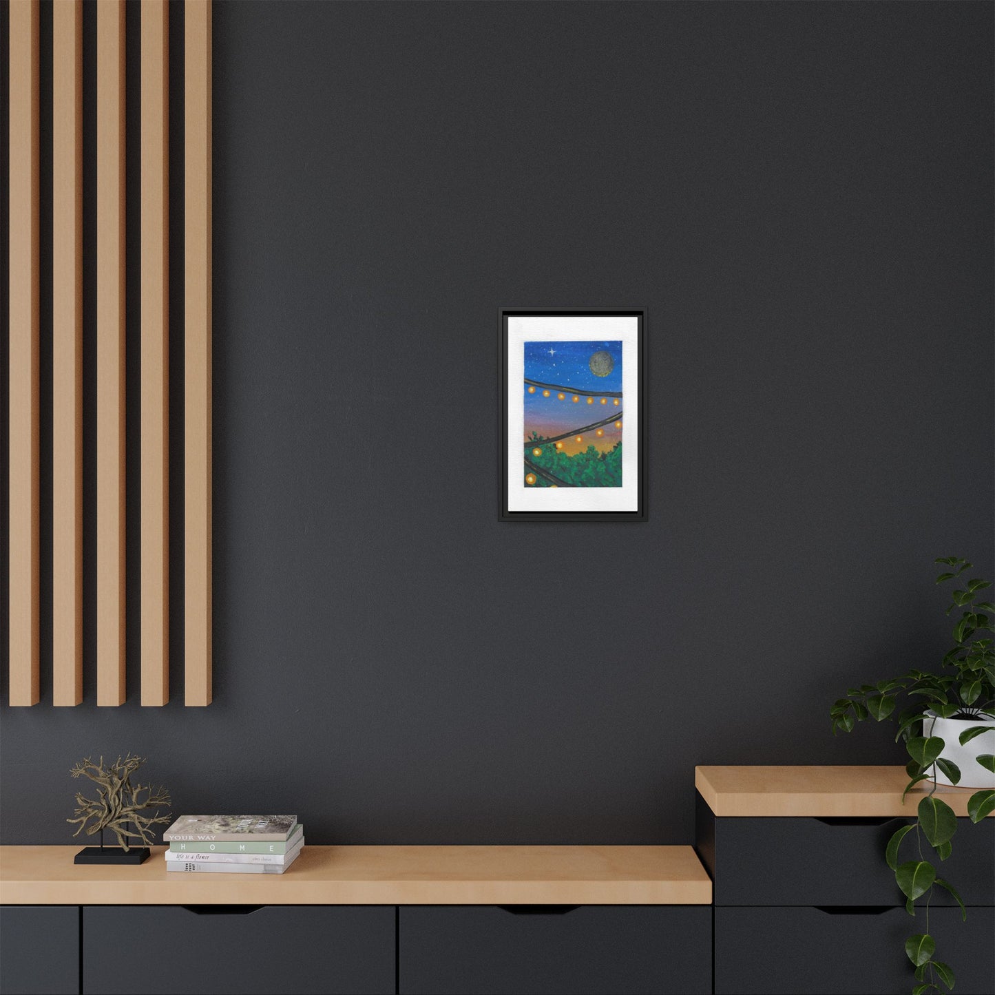 Framed Canvas Art - String Lights Night Sky Print