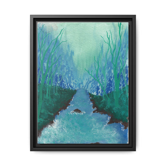 Framed Matte Canvas — Teal Forest River Landscape Wall Art