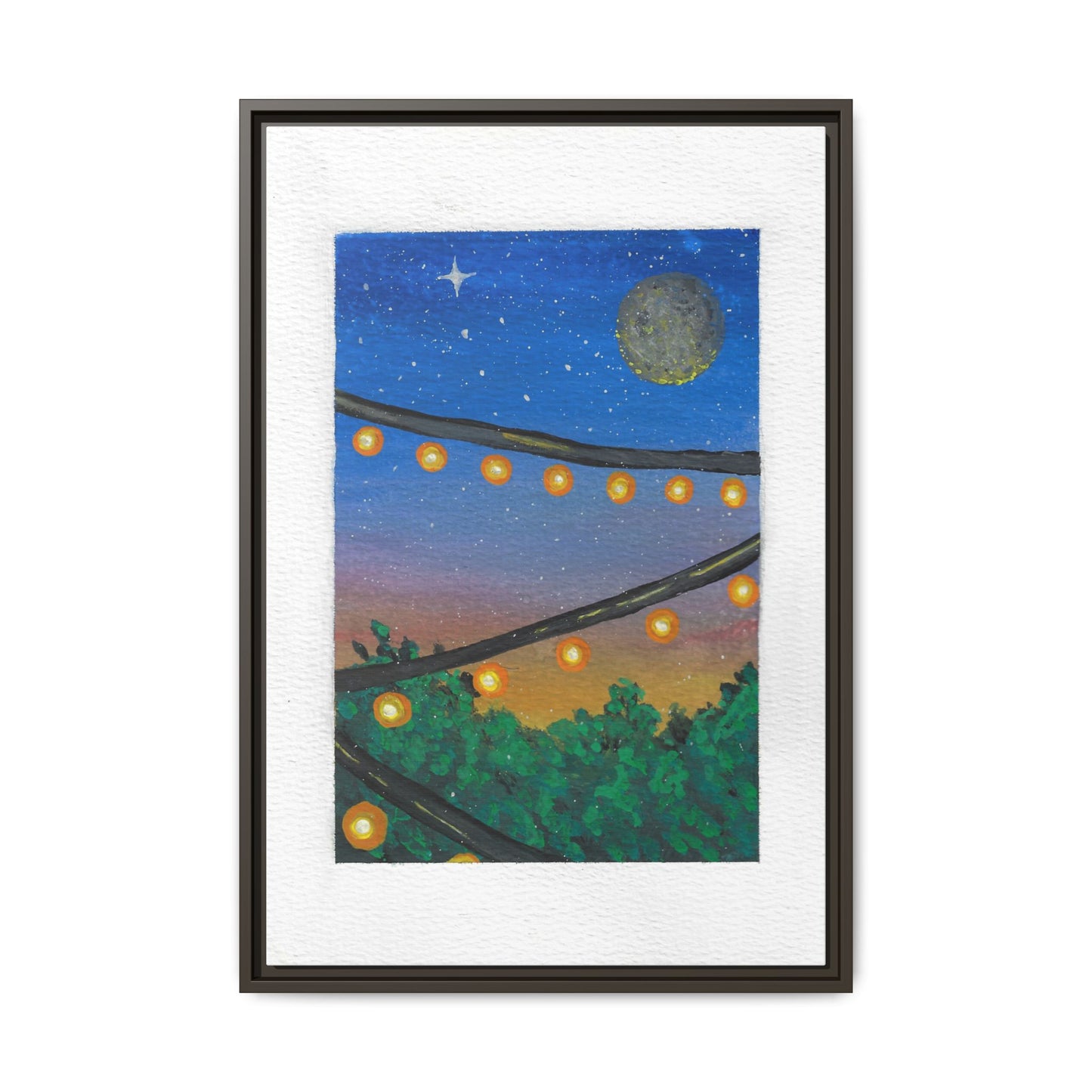 Framed Canvas Art - String Lights Night Sky Print