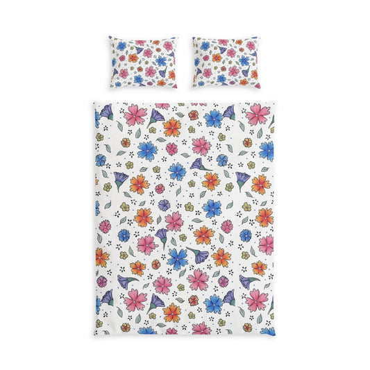 Floral Cotton Bed Set - Colorful Wildflower Duvet Cover & Pillowcases