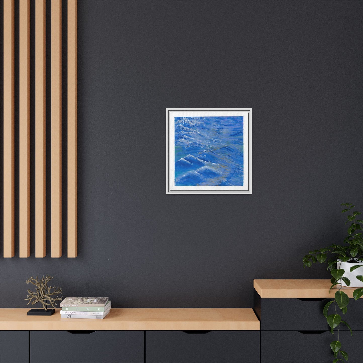 Framed Matte Canvas Wall Art — Blue Ocean Waves Seascape