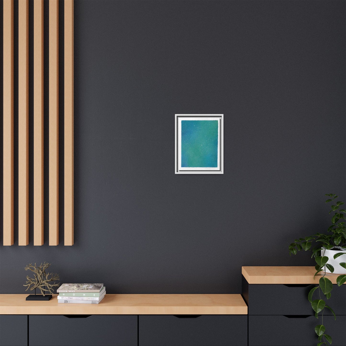 Framed Matte Canvas Art — Teal-to-Blue Gradient Starry Abstract